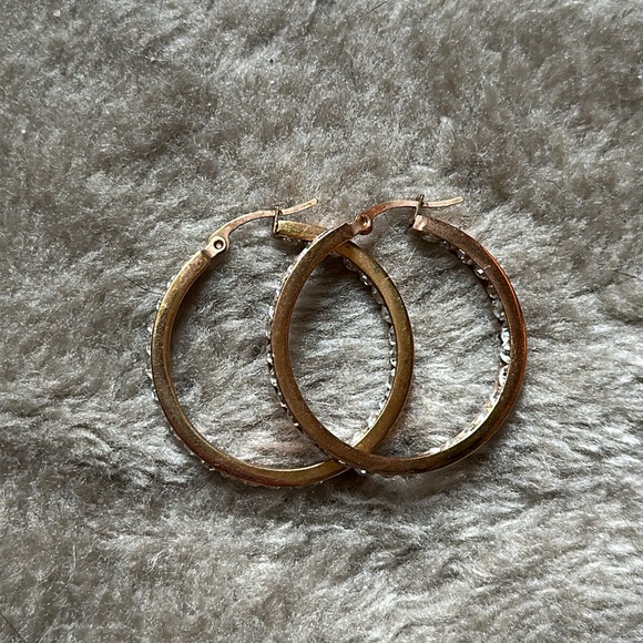 Vintage Rhinestone Gold Hoops - Picture 9 of 9